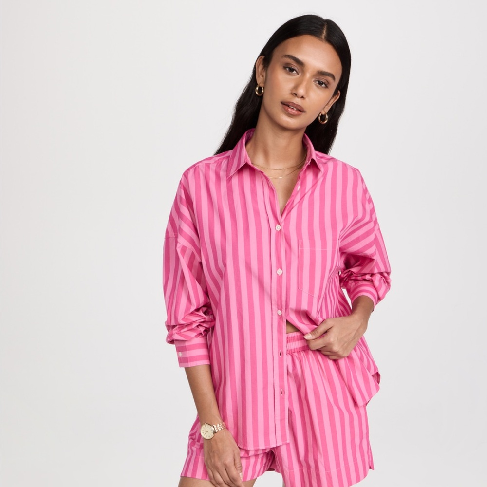 Pink Striped Button Down Shirt with Classic Collar